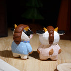 Japanese Style Wooden Cow Figurine, Hand Carved Office Cow Desk Decor, Cute Cow Ornament, Linden Wood Animal Sculpture, Funny Cow Gift