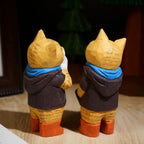 Japanese Style Wooden Cat Figurine, Hand Carved Vintage Cat Desk Decor, Wood Animal Sculpture, Cute Handmade Office Ornament, Lucky Gift