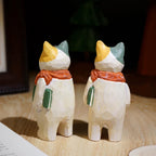 Japanese Style Wooden Book-Holding Cat Figurine, Hand Carved Vintage Cat Desk Decor, Wood Animal Sculpture, Cute Shelf Ornament, Lucky Gift