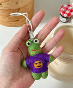 Handmade Wool Felt Frog Bag Charm, Smiley Frog Keychain, Cute Animal Hanging Ornament, Backpack Pendant, Lucky Gift