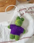 Handmade Wool Felt Frog Bag Charm, Smiley Frog Keychain, Cute Animal Hanging Ornament, Backpack Pendant, Lucky Gift