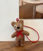 Handmade Wool Felt Bear Bag Charm, Cute Hi Bear Keychain, Animal Hanging Ornament, Backpack Pendant, Kawaii Gift, Lucky Charm