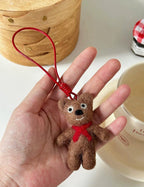 Handmade Wool Felt Bear Bag Charm, Cute Hi Bear Keychain, Animal Hanging Ornament, Backpack Pendant, Kawaii Gift, Lucky Charm