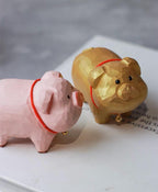 Japanese Style Lucky Pig Wood Figurine, Hand Carved Linden Wood Pig Decor, Cute Animal Desk Ornament, Handmade Shelf Gift, Good Luck Pig