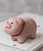 Japanese Style Lucky Pig Wood Figurine, Hand Carved Linden Wood Pig Decor, Cute Animal Desk Ornament, Handmade Shelf Gift, Good Luck Pig