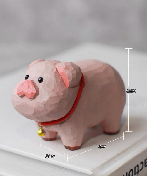 Japanese Style Lucky Pig Wood Figurine, Hand Carved Linden Wood Pig Decor, Cute Animal Desk Ornament, Handmade Shelf Gift, Good Luck Pig