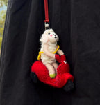 Handmade Wool Felt Lamb on Scooter Pendant, Cute Sheep Bag Charm, Animal Keychain, Hanging Ornament, Backpack Charm, Whimsical Gift