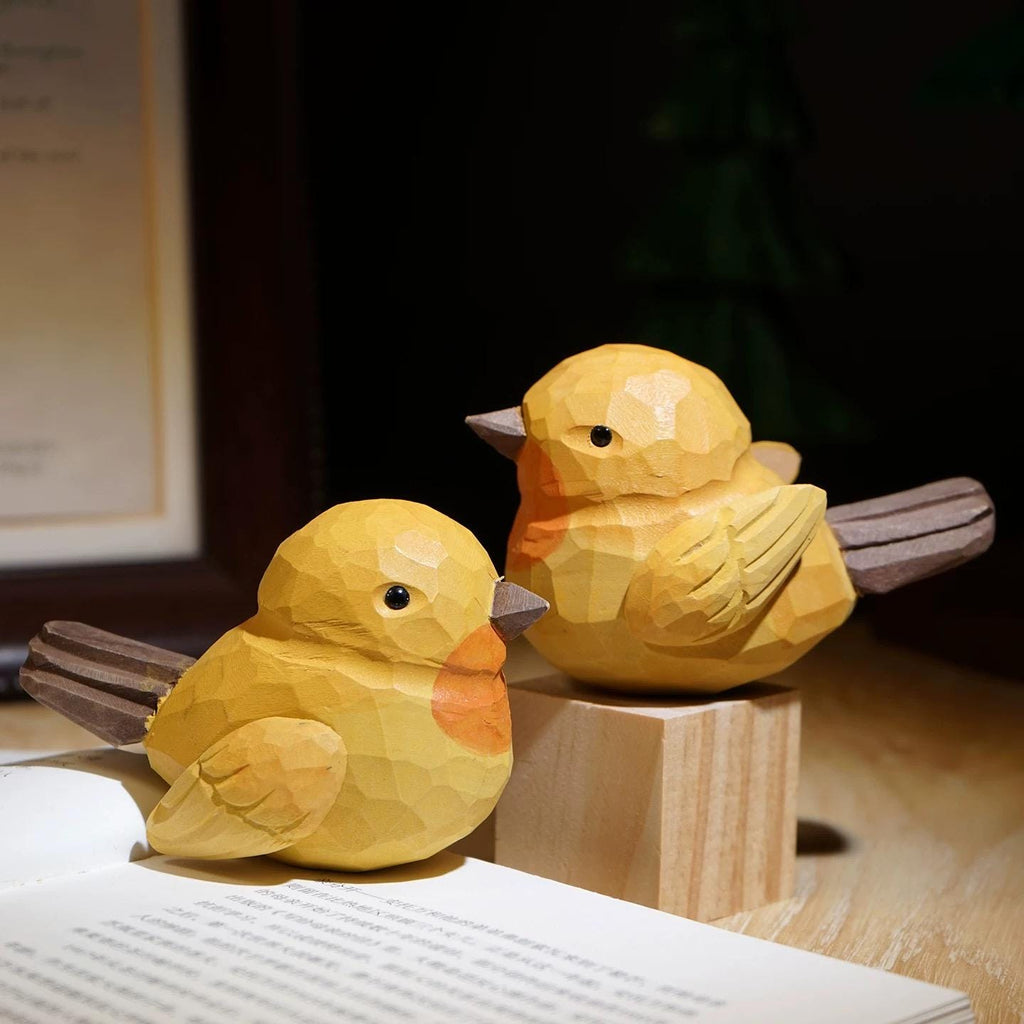 Japanese Style Handmade Fat Bird Figurine, Single Linden Wood Bird Statue, Detachable Wing Bird Decor, Cute Desk Ornament, Decoration Gift