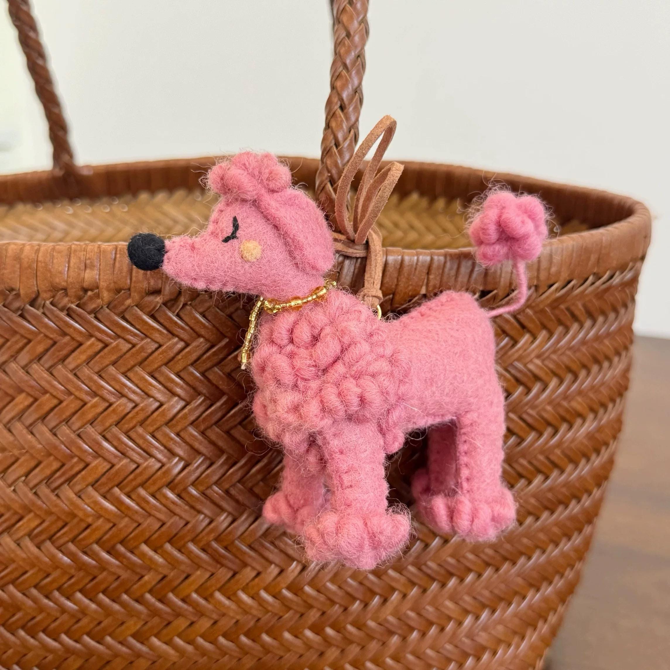 Japanese Style Poodle Pendant, Handmade Wool Felt Dog Keychain, Cute Poodle Bag Charm, Puppy Purse Pendant, Lucky Animal Gift