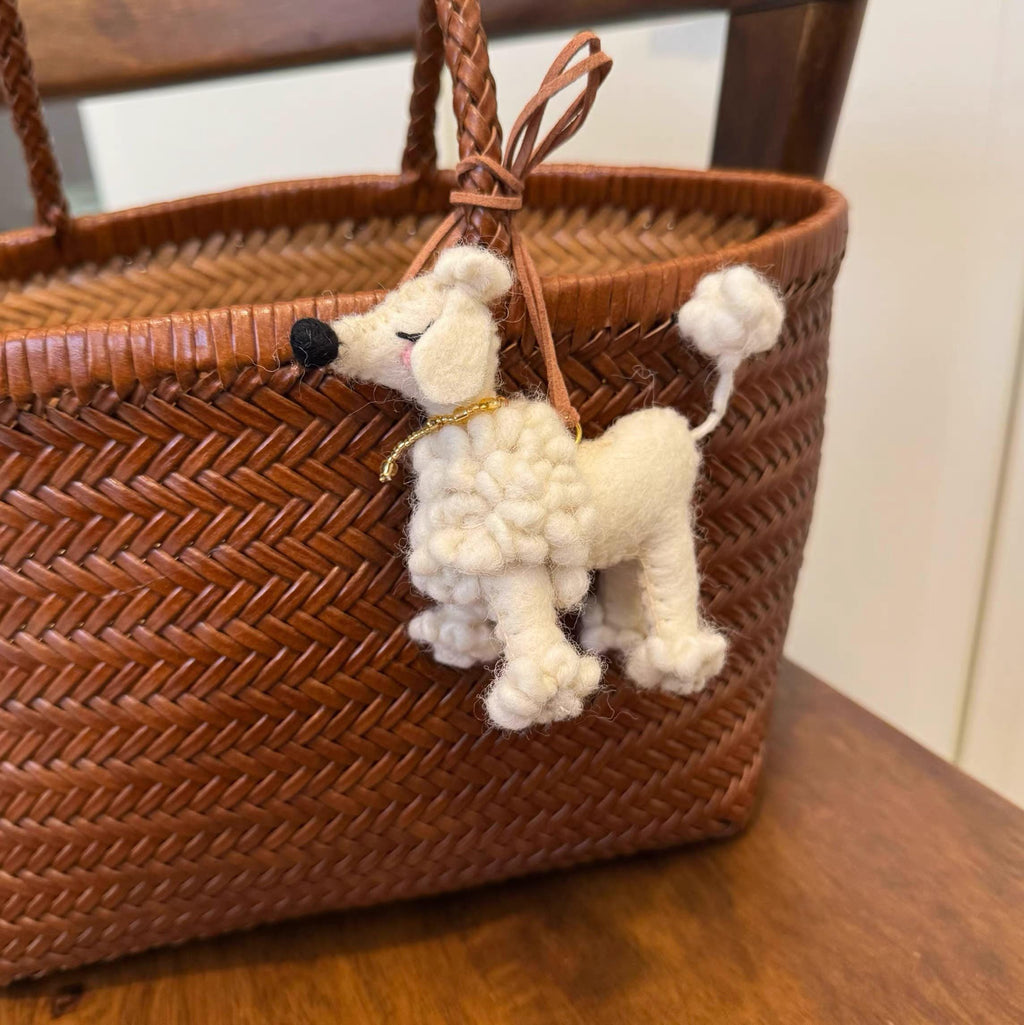 Japanese Style Poodle Pendant, Handmade Wool Felt Dog Keychain, Cute Poodle Bag Charm, Puppy Purse Pendant, Lucky Animal Gift