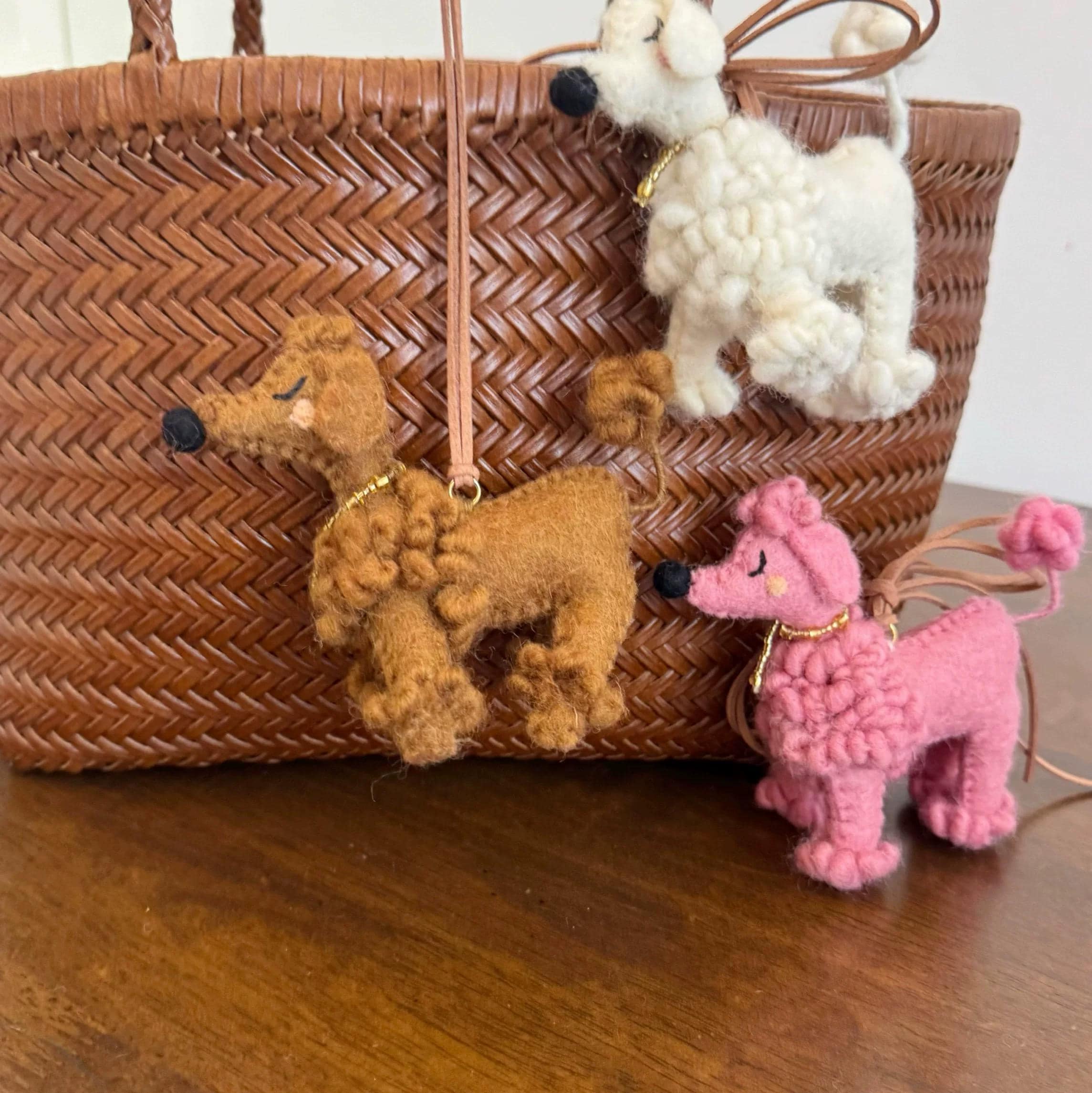 Japanese Style Poodle Pendant, Handmade Wool Felt Dog Keychain, Cute Poodle Bag Charm, Puppy Purse Pendant, Lucky Animal Gift