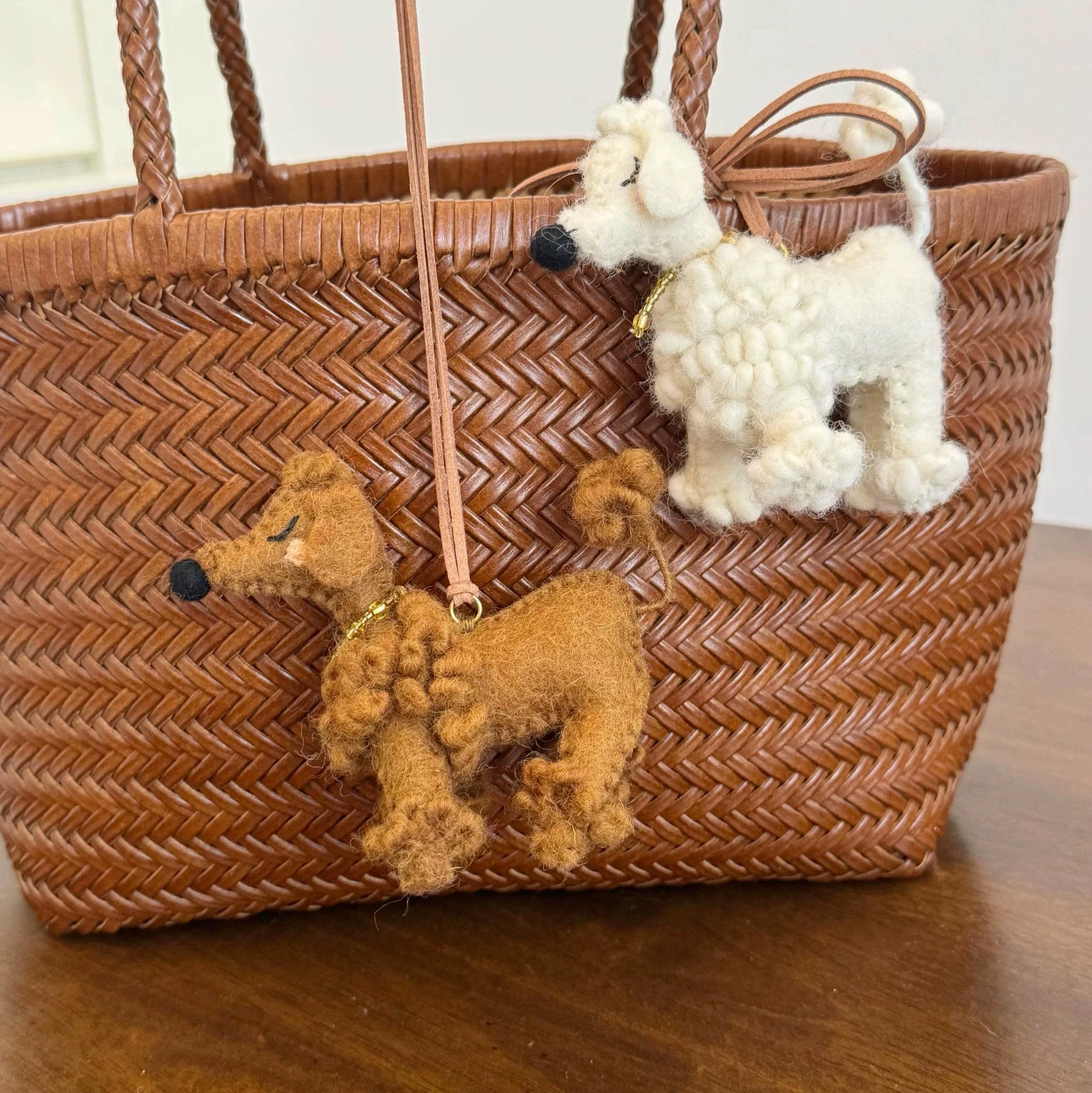 Japanese Style Poodle Pendant, Handmade Wool Felt Dog Keychain, Cute Poodle Bag Charm, Puppy Purse Pendant, Lucky Animal Gift