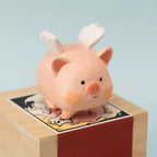 Japanese Style Hand Carved Flying Pig Wooden Figurine, Cute Pig Desk Decor, Handmade Wood Sculpture, Whimsical Home Decor, Gift for Friends