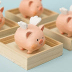 Japanese Style Hand Carved Flying Pig Wooden Figurine, Cute Pig Desk Decor, Handmade Wood Sculpture, Whimsical Home Decor, Gift for Friends