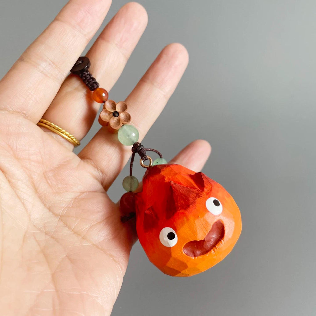 Hand Carved Wooden Flame Keychain, Cute Fire Charm, Handmade Wooden Bag Charm, Backpack Pendant, Car Charm, Funny Gift for Friends