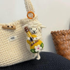 Handmade Felt Lamb Keychain, Cute Sheep with Guitar Bag Charm, Wool Animal Keyring Gift for Her