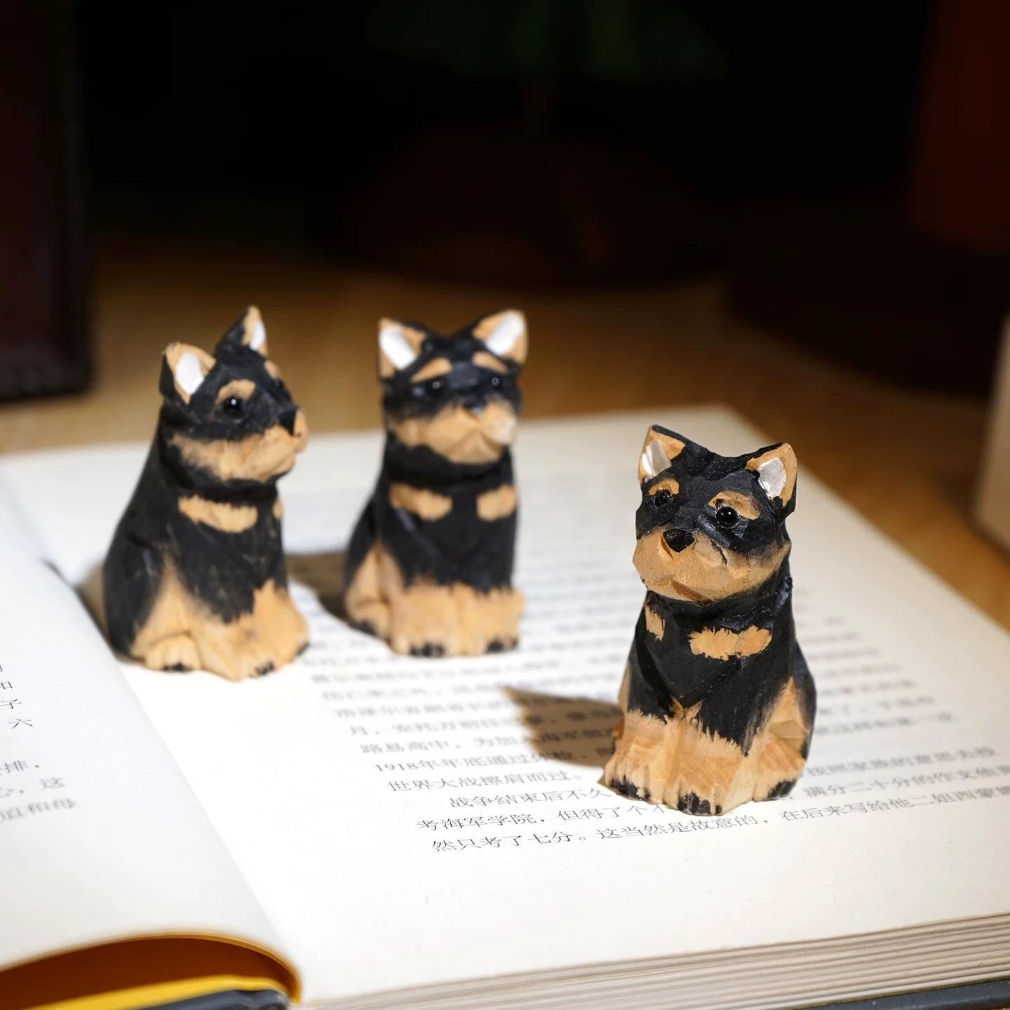 Japanese Style Handmade Wooden Rottweiler Puppy Figurine, Cute Dog Desk Decor, Mini Wood Carved Animal Ornament, Small Pet Sculpture Gift