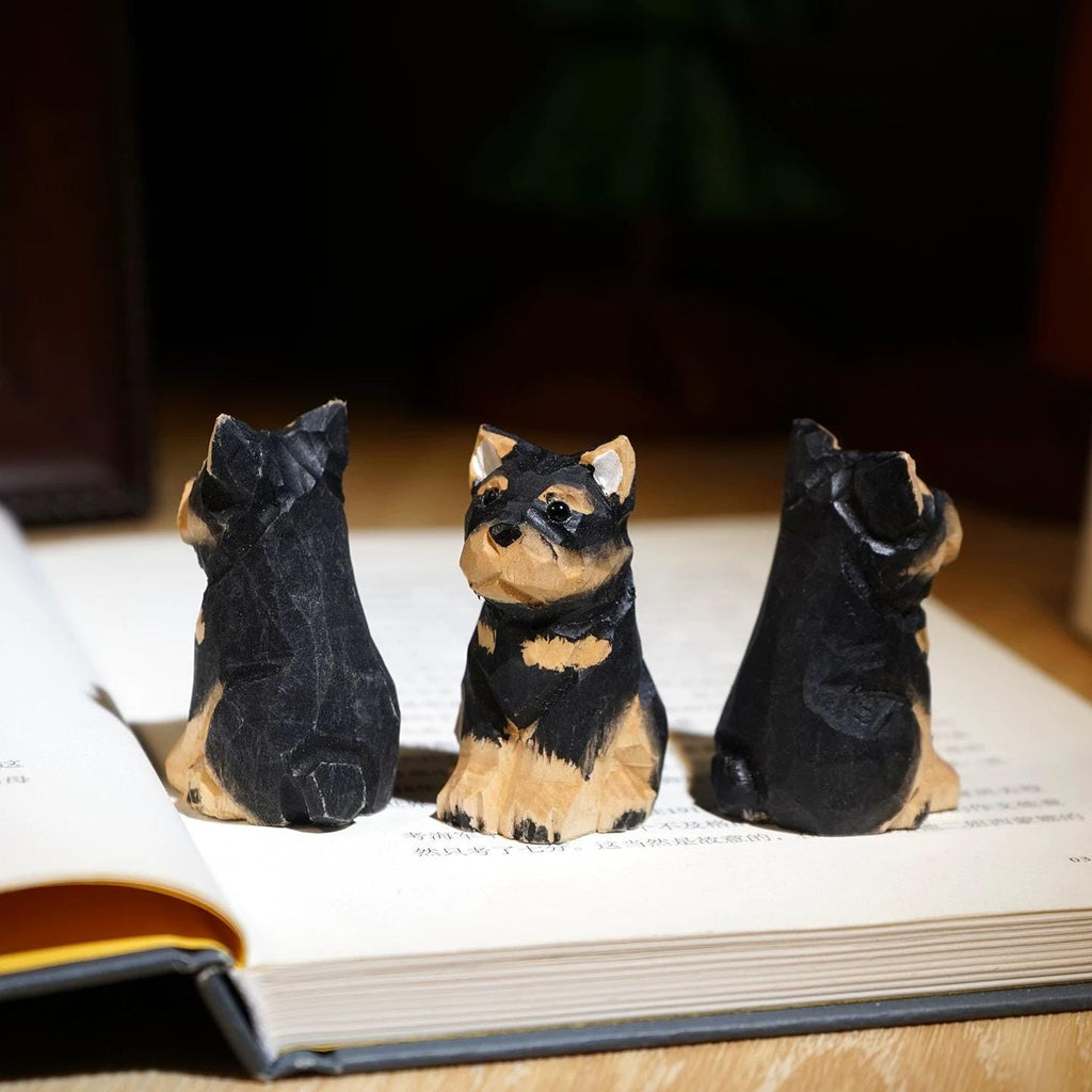 Japanese Style Handmade Wooden Rottweiler Puppy Figurine, Cute Dog Desk Decor, Mini Wood Carved Animal Ornament, Small Pet Sculpture Gift