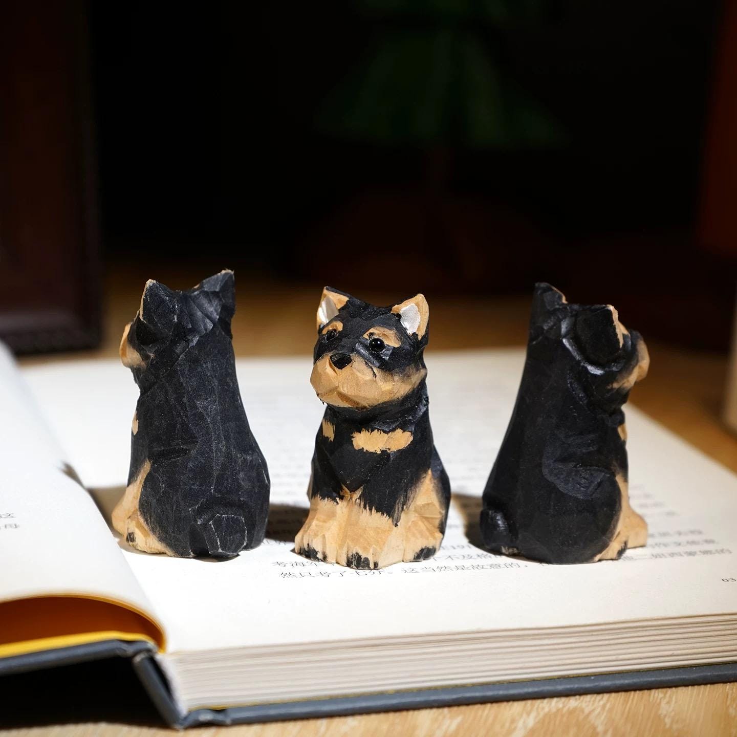 Japanese Style Handmade Wooden Rottweiler Puppy Figurine, Cute Dog Desk Decor, Mini Wood Carved Animal Ornament, Small Pet Sculpture Gift