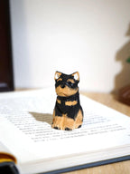 Japanese Style Handmade Wooden Rottweiler Puppy Figurine, Cute Dog Desk Decor, Mini Wood Carved Animal Ornament, Small Pet Sculpture Gift