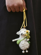 Handmade Wool Felt Lamb Keychain – Little Flower Lamb Bag Charm, Soft Animal Accessory, Unique Gift for Friends