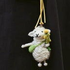 Handmade Wool Felt Lamb Keychain – Little Flower Lamb Bag Charm, Soft Animal Accessory, Unique Gift for Friends