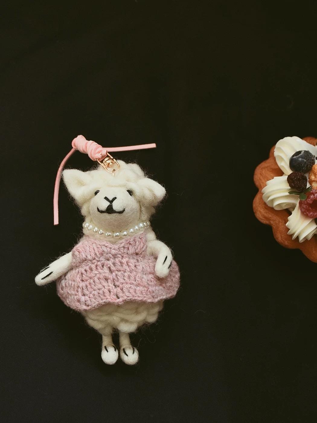 Handmade Felt Sheep Keychain, Cute Wool Lamb Bag Charm with Pink Sweater, Mini Animal Pendant Gift for Her