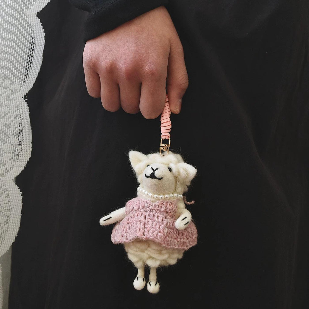 Handmade Felt Sheep Keychain, Cute Wool Lamb Bag Charm with Pink Sweater, Mini Animal Pendant Gift for Her