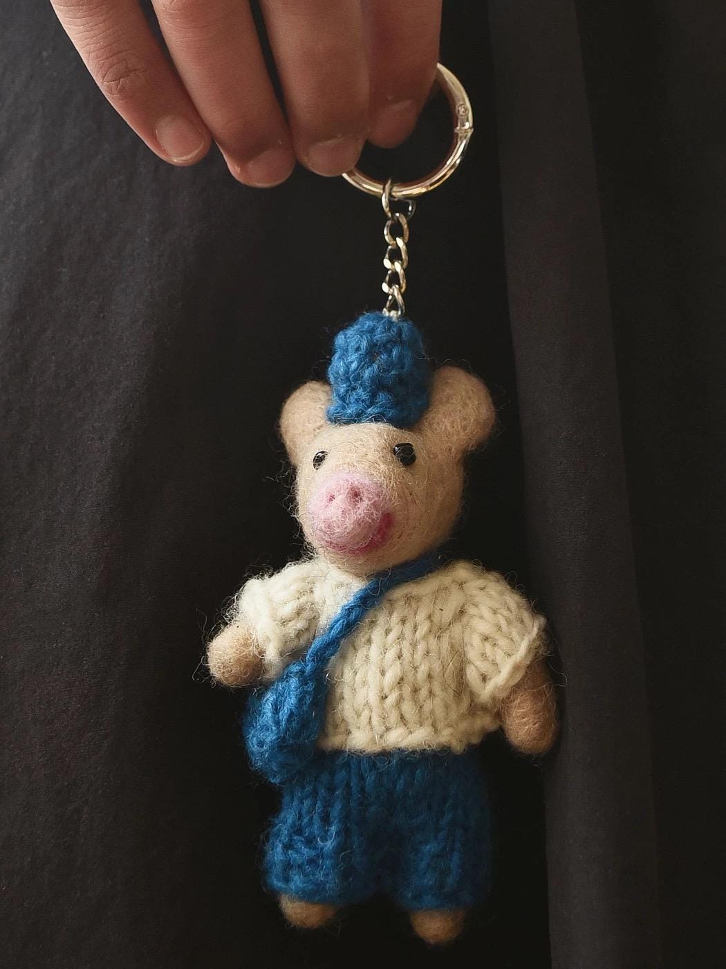 Japanese Style Handmade Wool Felt Pig Keychain, Cute Animal Bag Charm, Needle Felt Pig Pendant, Handmade Gift for Her