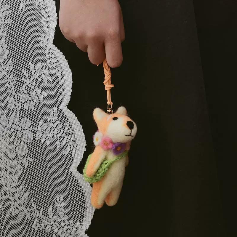 Handmade Felt Dog Keychain, Needle Felted Puppy Bag Charm with Detachable Key Ring, Cute Wool Animal Keychain Gift