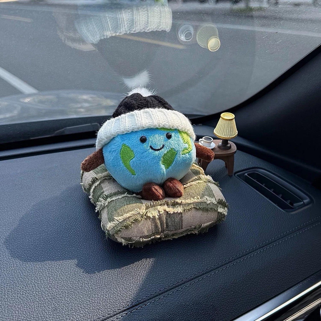 Plush Car Dashboard Decor, Cute Earth or Coffee Bean Ornament, Soft Car Interior Accessory, Funny Gift for Driver