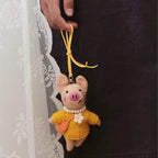 Handmade Felt Pig Keychain, Wool Felt Pig Doll Bag Charm with Yellow Sweater, Handcrafted Animal Keyring, Cute Handmade Gift