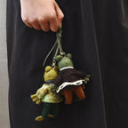 Japanese Style Felt Frog Keychain, Handmade Wool Frog Bag Charm with Headphones or Apron, Cute Animal Pendant, Backpack Charm, Gift for Her
