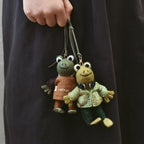 Japanese Style Felt Frog Keychain, Handmade Wool Frog Bag Charm with Headphones or Apron, Cute Animal Pendant, Backpack Charm, Gift for Her