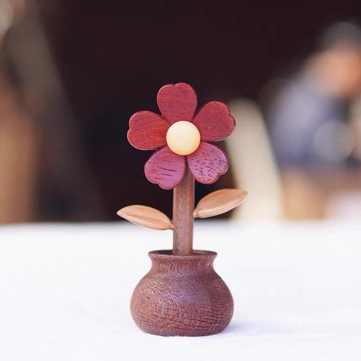 Hand Carved Wooden Flower Diffuser Decor – Aromatherapy Wood Sculpture, Natural Essential Oil Car Freshener, Desk Ornament, Handmade Gift