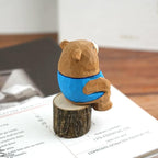 Hand Carved Wooden Bear Figurine, Mini Animal Sculpture, Desk Decor Ornament, Handmade Wood Art Gift for Friends, Kids