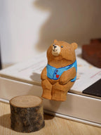 Hand Carved Wooden Bear Figurine, Mini Animal Sculpture, Desk Decor Ornament, Handmade Wood Art Gift for Friends, Kids