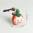 Lucky Pumpkin Pig Wooden Charm – Hand Carved Pig Keychain with Peace Bead, Cute Bag & Car Hanging Ornament