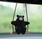 Hand-Carved Wooden Bear Swing Charm, Rolling eye Animal Car Hanging Ornament, Bag Keychain Pendant, Rustic Forest Decor Gift