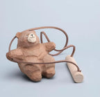 Wooden Hand-Carved Bear Swing Car Hanging Ornament, Cute Wooden Animal Rearview Mirror Charm, Handmade Car Decor, Bag Charm, Keychain Gift
