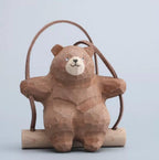 Wooden Hand-Carved Bear Swing Car Hanging Ornament, Cute Wooden Animal Rearview Mirror Charm, Handmade Car Decor, Bag Charm, Keychain Gift