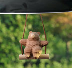 Wooden Hand-Carved Bear Swing Car Hanging Ornament, Cute Wooden Animal Rearview Mirror Charm, Handmade Car Decor, Bag Charm, Keychain Gift