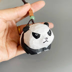 Japanese Style Angry Panda Wood Carving Keychain, Handmade Animal Charm, Cute Panda Bag Charm, Wooden Car Accessory, Gift for Her