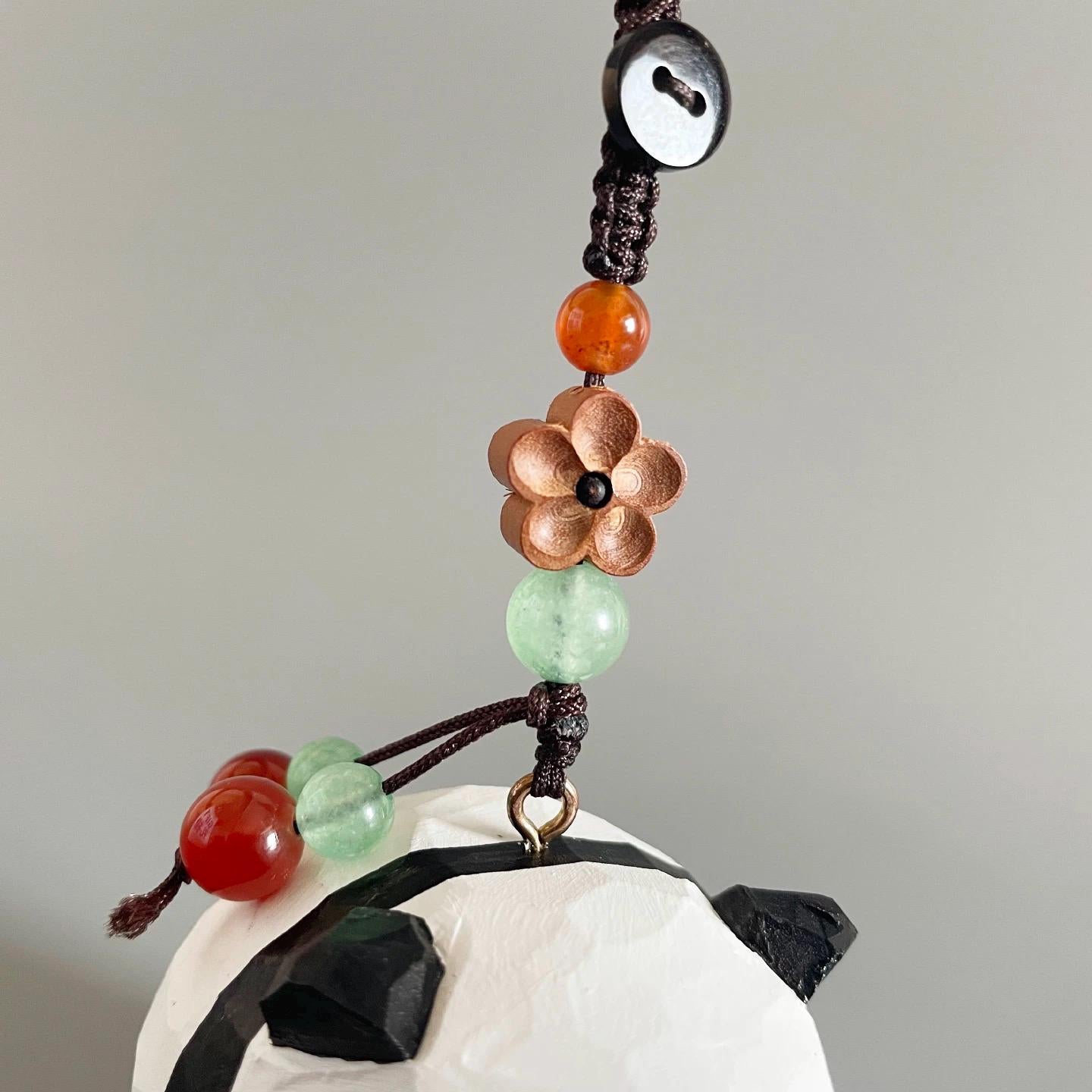 Japanese Style Round Panda Wood Carving Keychain, Handmade Panda Charm, Cute Animal Bag Charm, Wooden Key Holder, Car Hanging Decor Gift