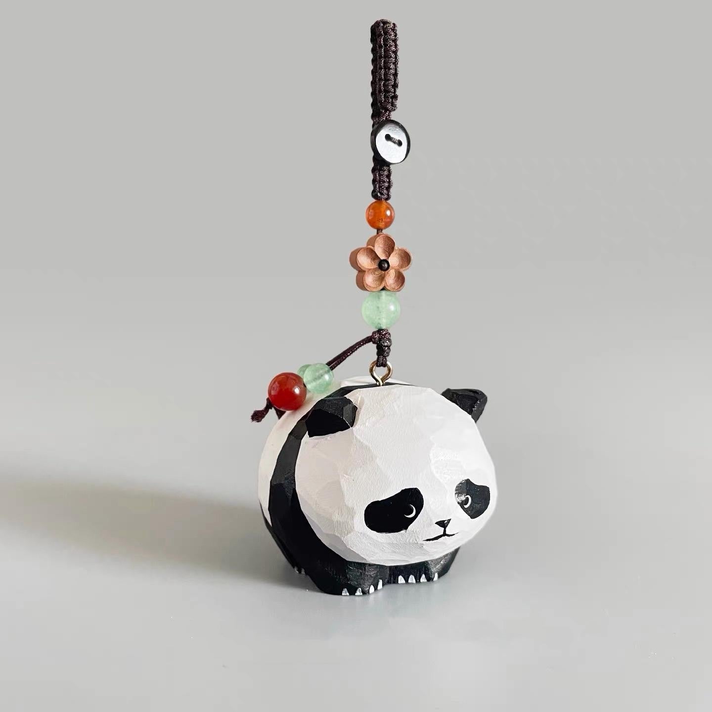 Japanese Style Round Panda Wood Carving Keychain, Handmade Panda Charm, Cute Animal Bag Charm, Wooden Key Holder, Car Hanging Decor Gift
