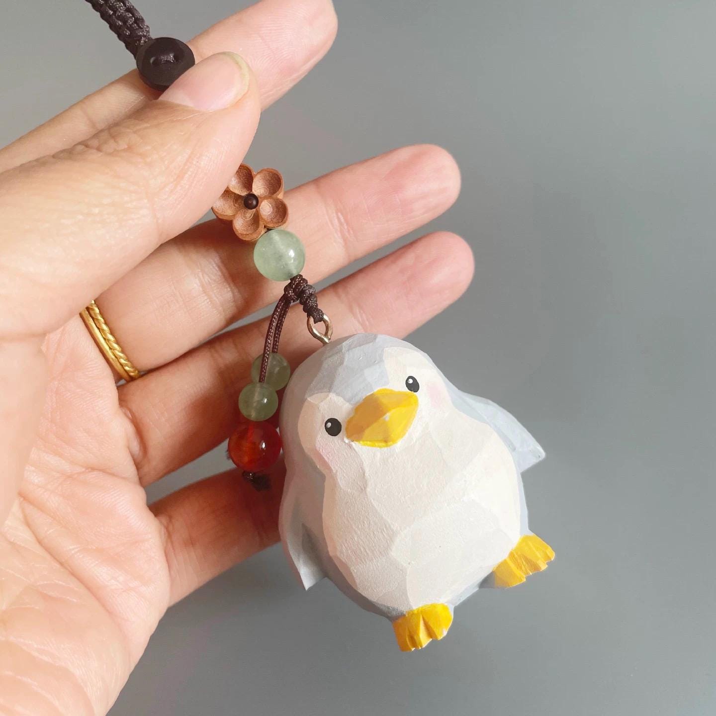 Japanese Style Penguin Wood Carving Keychain, Handmade Cute Animal Charm, Wooden Penguin Bag Charm, Car Hanging Decor, Gift for Her