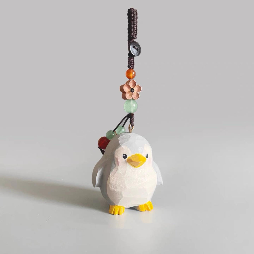 Japanese Style Penguin Wood Carving Keychain, Handmade Cute Animal Charm, Wooden Penguin Bag Charm, Car Hanging Decor, Gift for Her