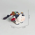 Japanese Style Cow Wood Carving Keychain, Handmade Cute Animal Charm, Wooden Bag Charm, Lucky Cow Ornament, Car Hanging Decor, Gift for Her