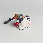 Japanese Style Cow Wood Carving Keychain, Handmade Cute Animal Charm, Wooden Bag Charm, Lucky Cow Ornament, Car Hanging Decor, Gift for Her