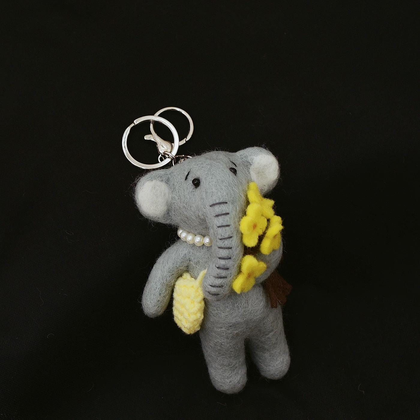 Handmade Wool Felt Cute Elephant Keychain, Dressed Elephant Bag Charm, Cute Handmade Animal Pendant, Unique Gift